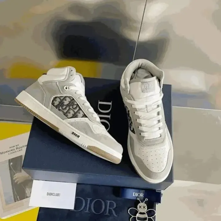 Dior Grey Monogram-Panel Sneakers