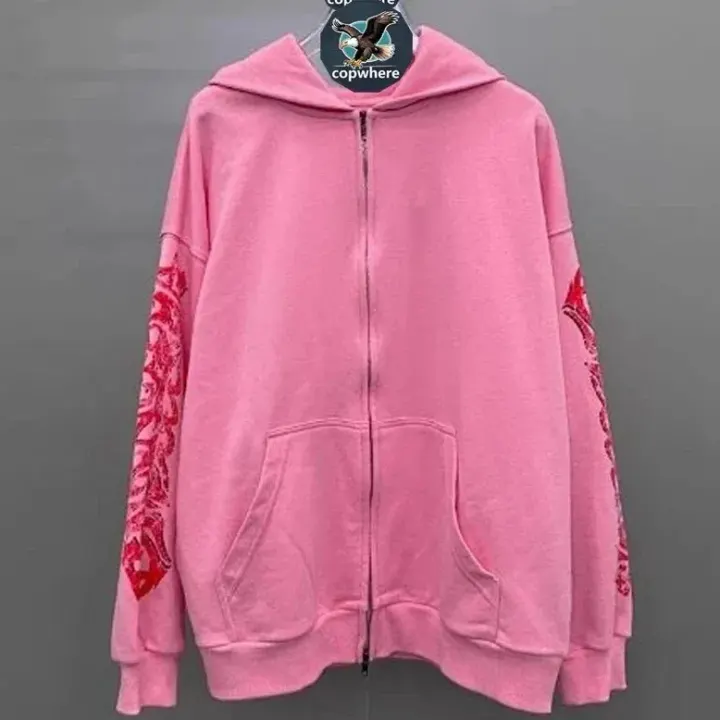 Balenciaga Pink Zip-Up Hoodie with Red Sleeve Graphics