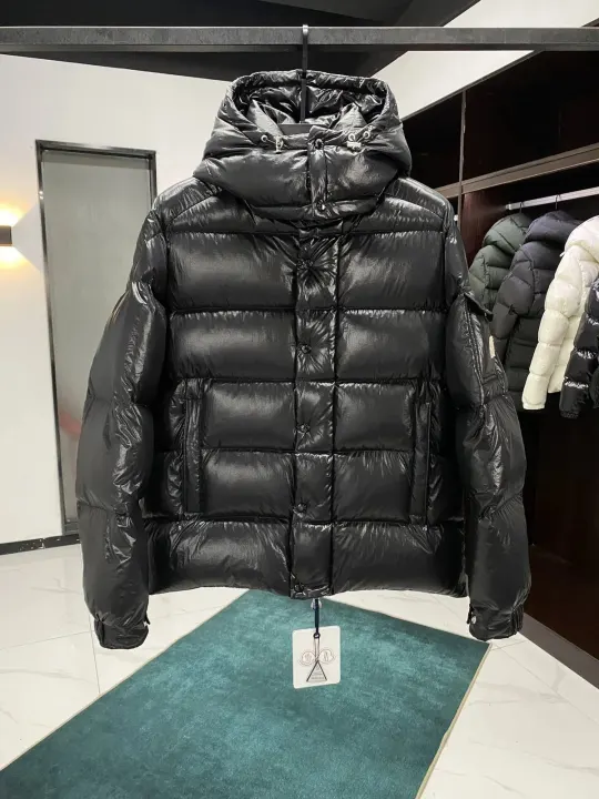 Moncler Black Glossy Hooded Puffer Jacket