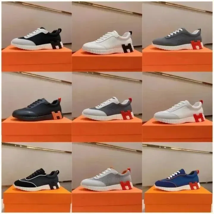 Hermes H-Detail Lace-Up Sneakers in Black, White and Grey