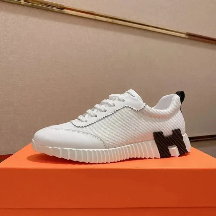 Hermes White Low-Top Sneakers with H Logo Accent