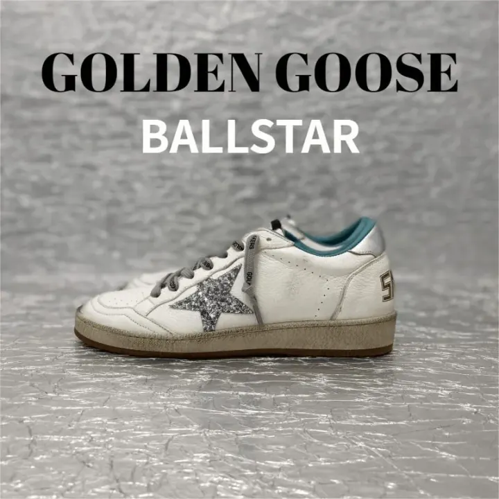 Golden Goose Ballstar White Sneakers with Silver Glitter Star