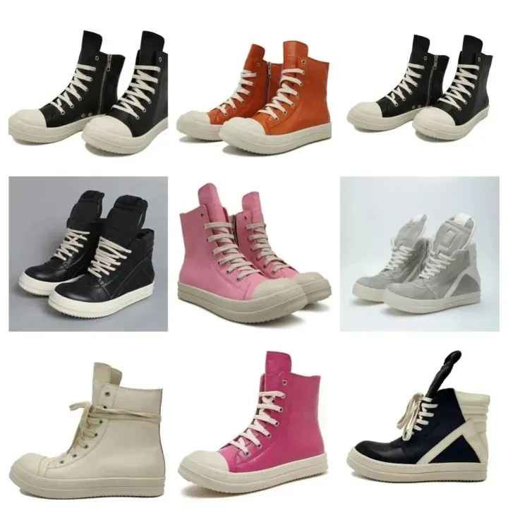 Rick Owens Black Leather High-Top Sneakers with Cream Sole