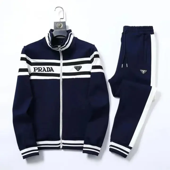 Prada Navy Blue Matching Set with White Stripe Accents