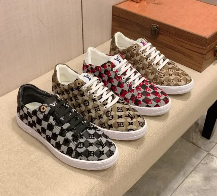 Louis Vuitton Monogram Low-Top Sneakers in Black, Beige and Red
