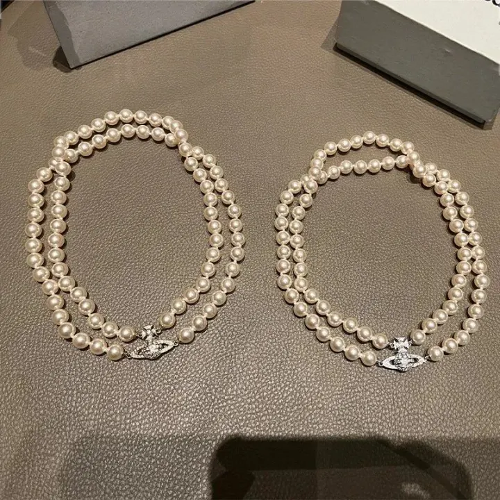 Vivienne Westwood Pearl Necklace with Silver Orb Charm