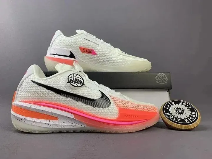 Nike White and Neon Orange Low-Top Sneakers