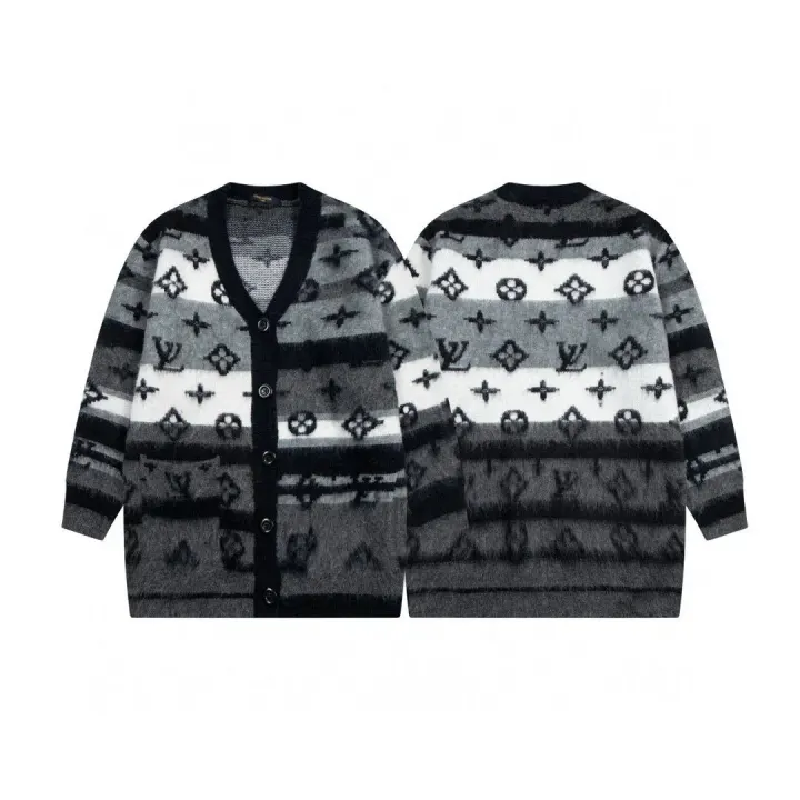 Louis Vuitton Black-Grey Monogram V-Neck Cardigan