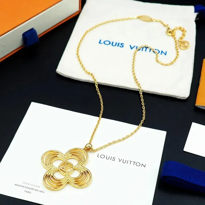 Louis Vuitton Gold Floral Openwork Pendant Necklace