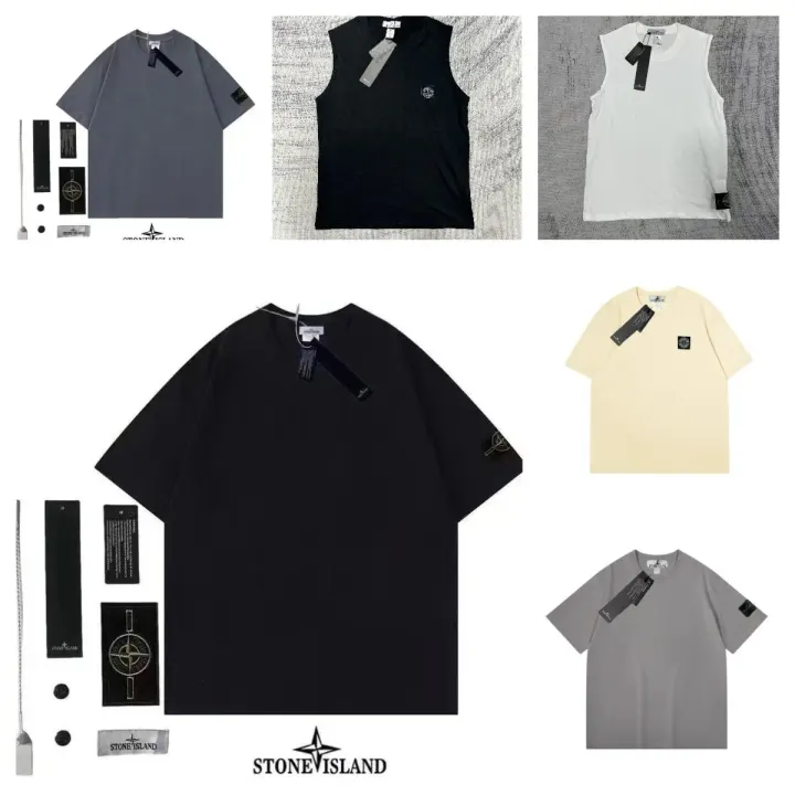 Stone Island Casual T-Shirt in Black, White, Gray & Cream