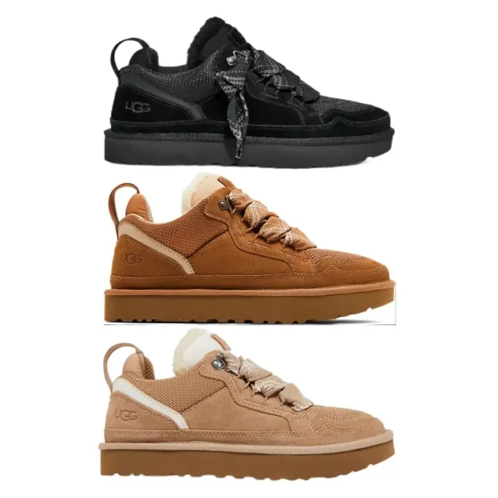UGG Shearling-Lined Platform Lace-Up Sneakers in Black and Tan