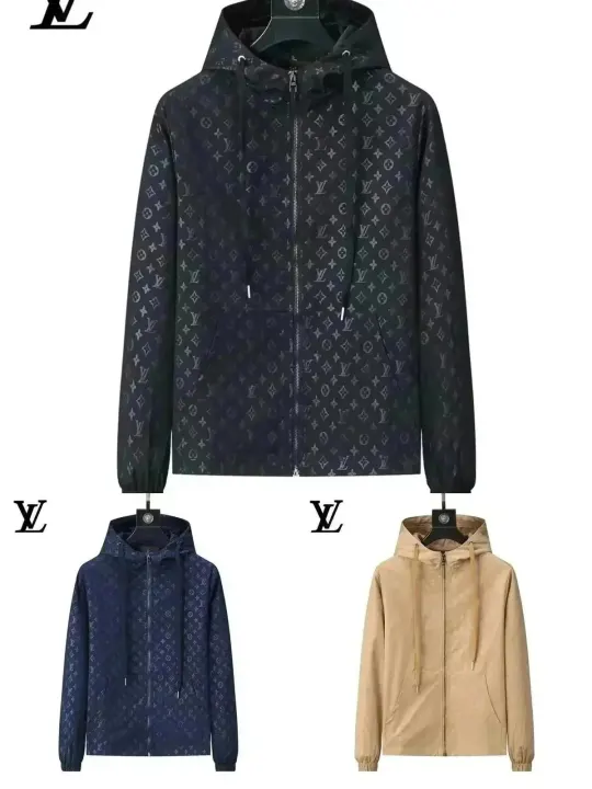Czarna kurtka Louis Vuitton z monogramem, kapturem i zamkiem błyskawicznym