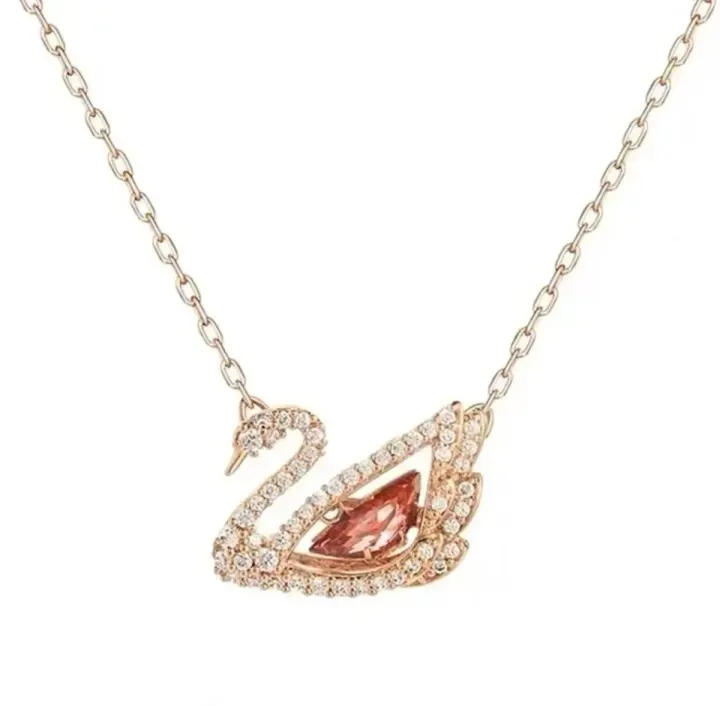 Swarovski Rose Gold Swan Crystal Pendant Necklace