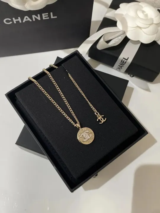 Chanel Light Gold CC Coin Pendant Necklace