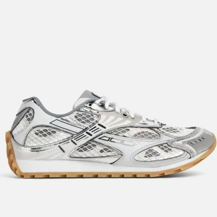 Bottega Veneta Orbit Mesh Sneakers in Silver and Gum