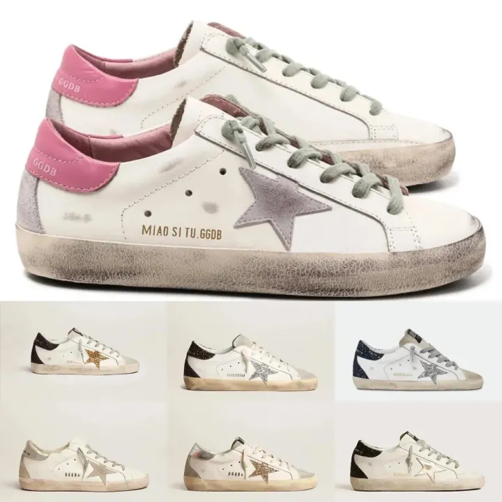Golden Goose White Pink Low-Top Distressed Sneakers