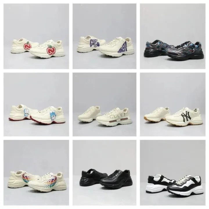 Gucci Rhyton Graphic Print Sneakers in Cream and Black
