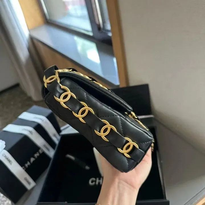 Chanel Black Quilted Leather Gold Chain Shoulder Bag