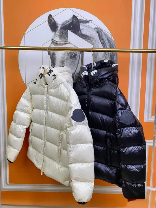 Moncler White and Black Hooded Puffer Jacket