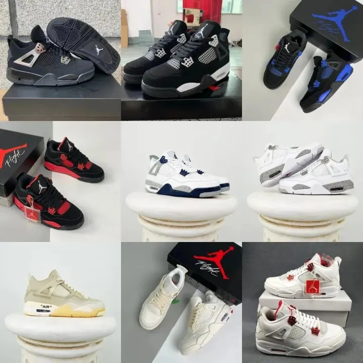 Jordan 4 Sneakers in Black, White, and Colorblock Colorways