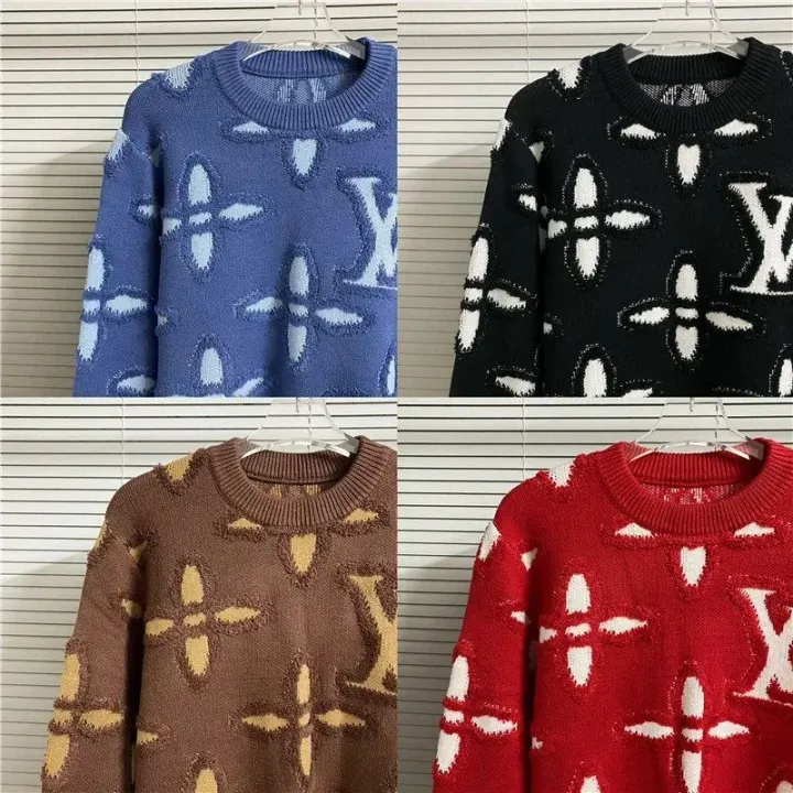 Louis Vuitton Blue Monogram Textured Crewneck Sweater