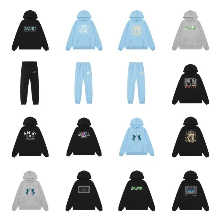 AMIRI Graphic Pullover Hoodie in Black, Blue and Grey
