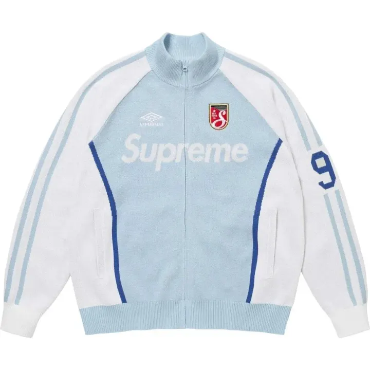 Supreme x Umbro Zip-Up Knit Track Jacket — Light Blue & White