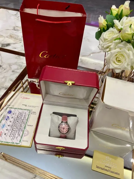 Cartier Watch with Pink Dial and Pink Leather Strap
