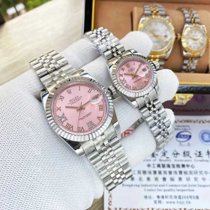 Rolex Datejust Watch with Pink Dial and Fluted Bezel