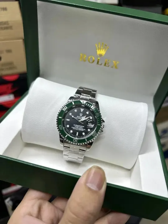 Rolex Submariner Watch with Green Bezel and Black Dial