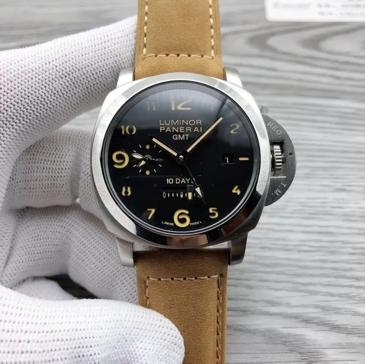 Panerai Luminor GMT Black Dial Watch with Tan Leather Strap