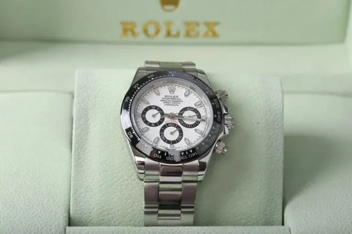Rolex Daytona Watch with White Dial and Black Bezel