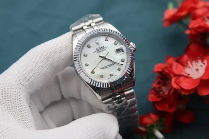 Rolex Datejust Watch with Fluted Bezel and White/Blue Dial
