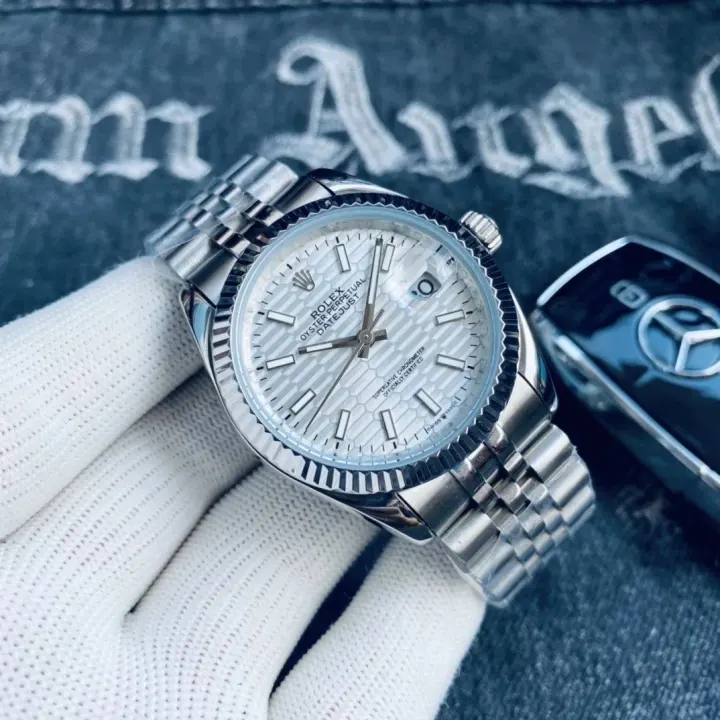 Rolex Datejust Silver Watch with Fluted Bezel and Jubilee Bracelet