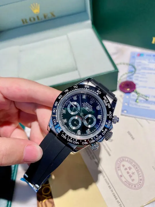 Rolex Daytona Black Dial Chronograph Watch with Rubber Strap