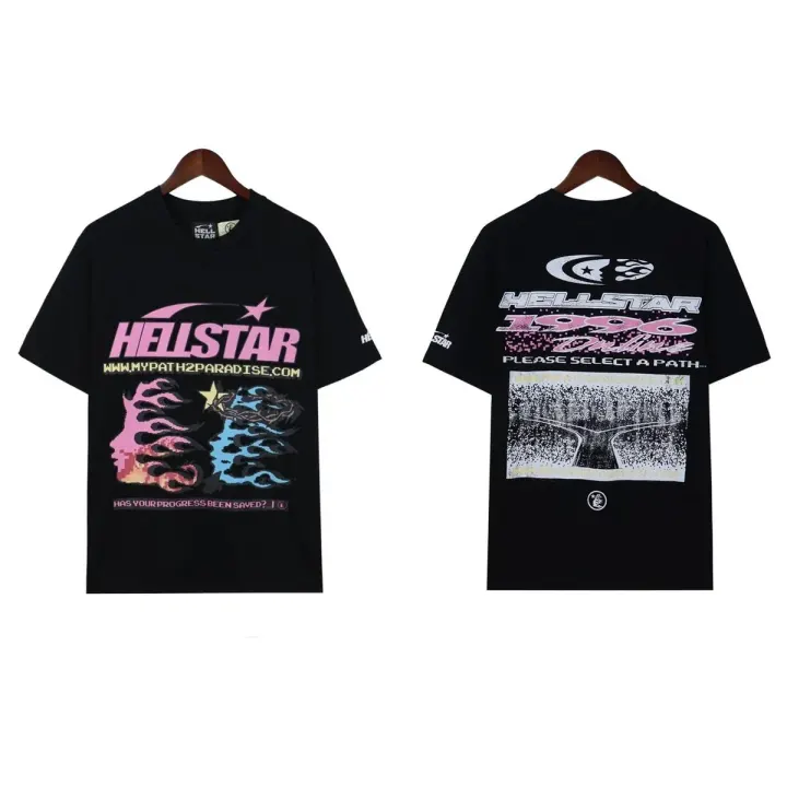Hellstar Black Graphic T-Shirt with Pink Print