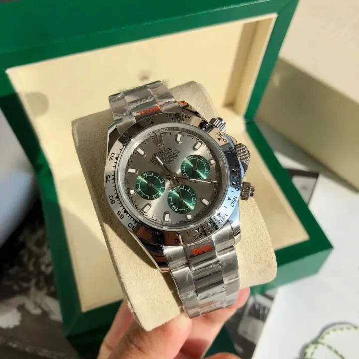Rolex Daytona Watch with Grey Dial and Green Sub-Dials