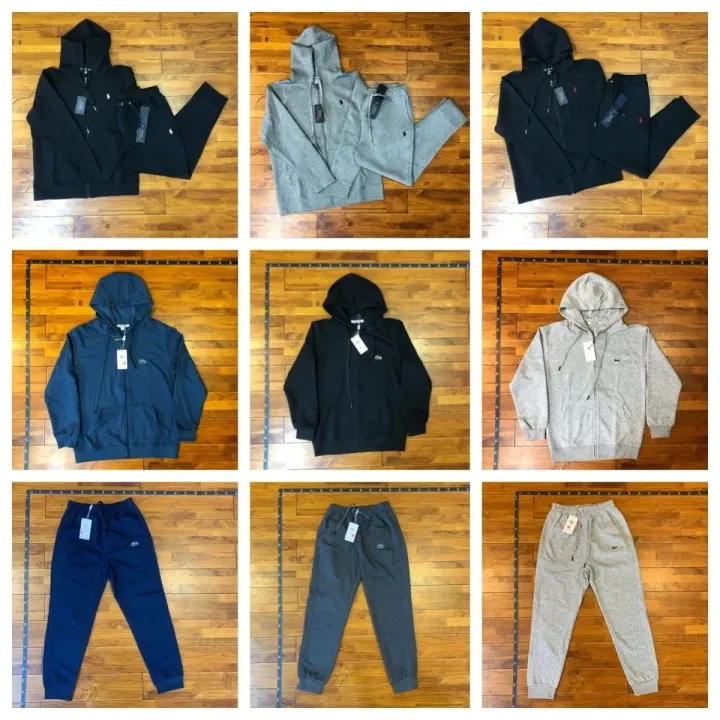 Lacoste Zip-Up Hoodie and Jogger Set in Black and Grey