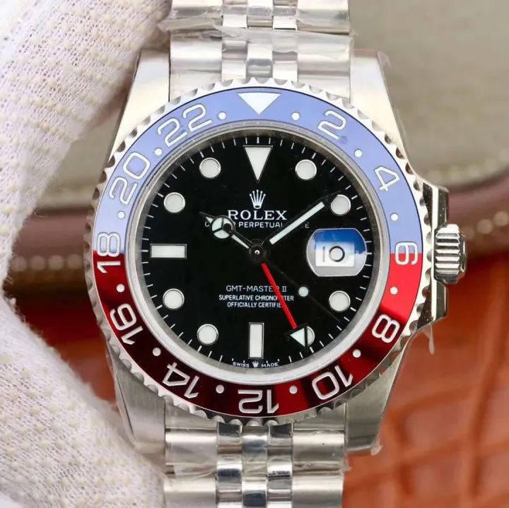 Rolex GMT-Master II Watch with Blue and Red Bezel