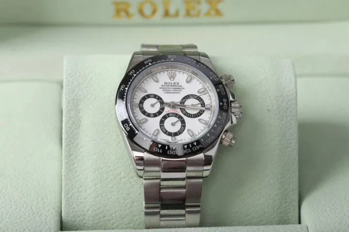 Rolex Daytona Watch with White Dial and Steel Bracelet