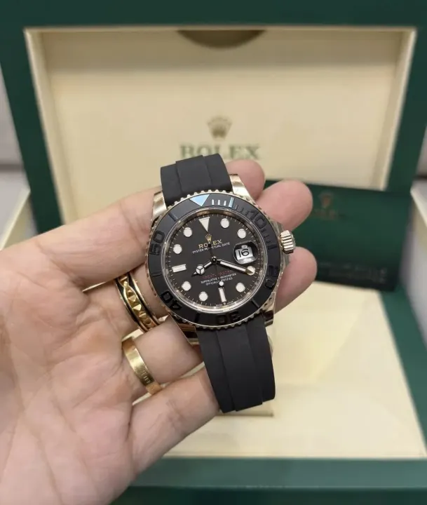 Rolex Yacht-Master Watch with Rose Gold-Tone Case and Black Strap