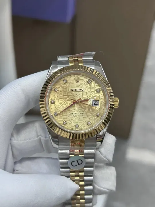 Rolex Two-Tone Datejust Watch with Gold Patterned Dial