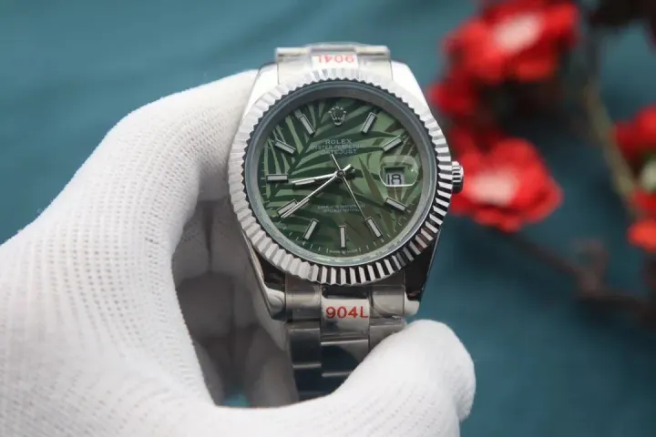 Rolex Datejust Watch with Green Palm Motif Dial