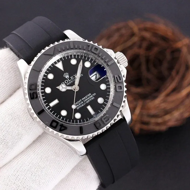 Rolex Yacht-Master Black Dial Rubber Strap Watch