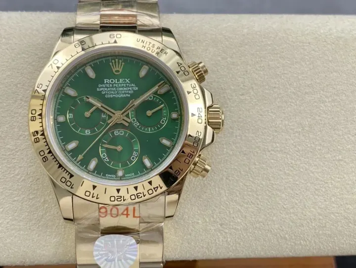 Rolex Chronograph Watch with Green Dial and Gold-Tone Bracelet