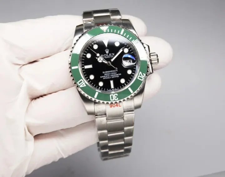 Rolex Submariner Watch with Green Bezel and Black Dial