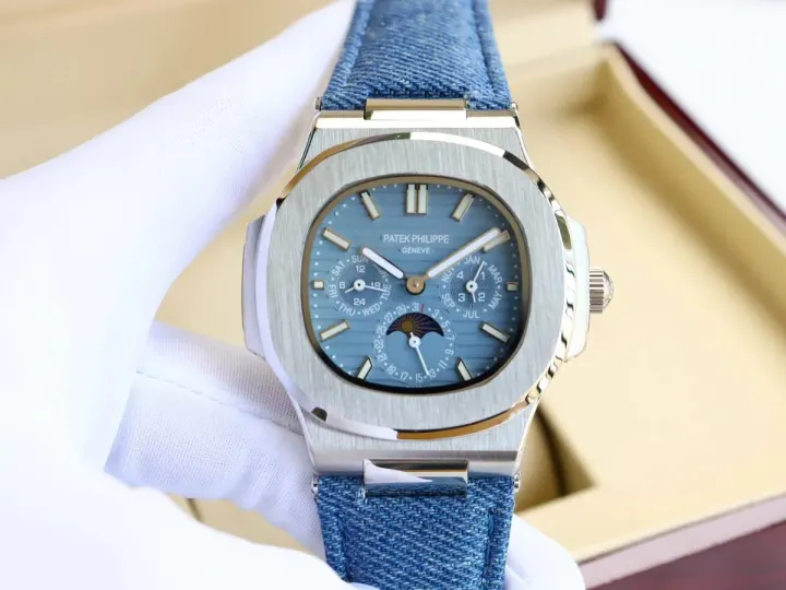 Patek Philippe Blue Dial Mechanical Watch with Denim Strap