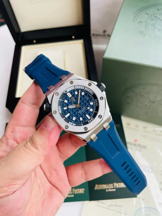 Audemars Piguet Blue Dial Automatic Watch with Rubber Strap