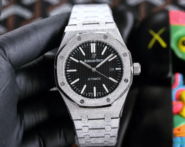 Audemars Piguet Royal Oak Silver-Tone Automatic Watch with Black Dial