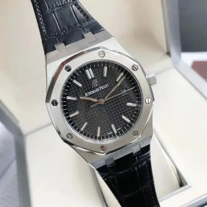 Audemars Piguet Black Dial Watch with Black Leather Strap